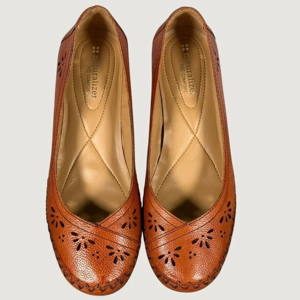 Naturalizer Nayrin Leather Wedge Pump 9W Potato Orange Floral China NIB